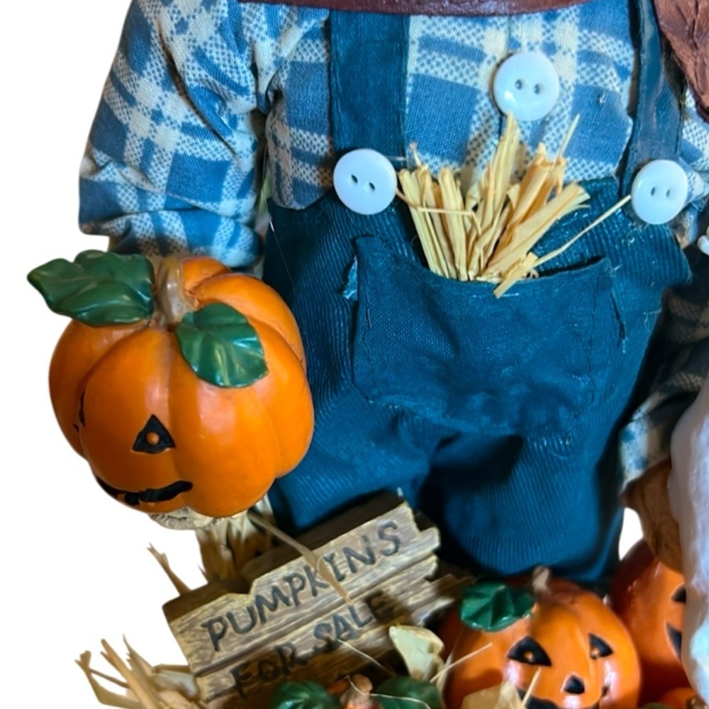 Vintage Halloween Scarecrow Fabric and Paper Mache 11” Figurine Autumn Harvest - Picture 9 of 13